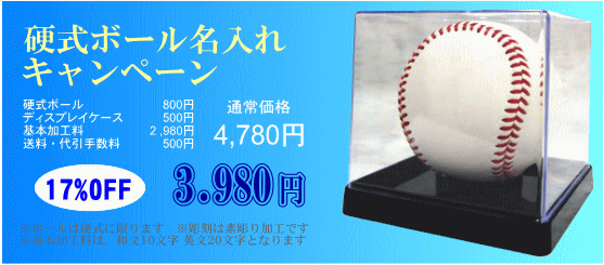 硬式ボール名入れキャンペーン　送料込3,980円